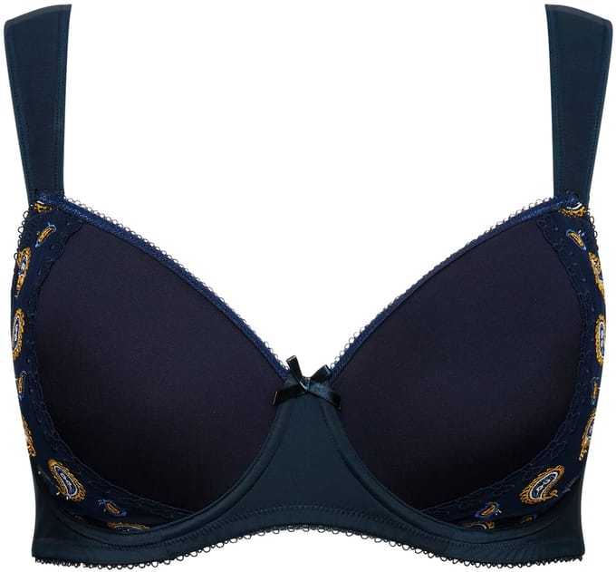 Ulla Popken - Dames - Beugelbeha paisley-patroon spacercups - Nachtblauw - Maat 90B