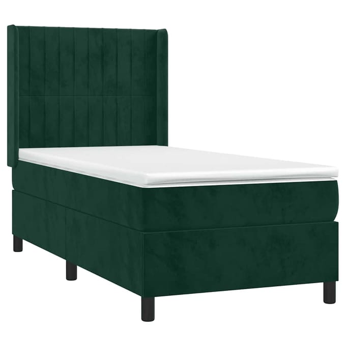 vidaXL - Boxspring - met - matras - fluweel - donkergroen - 90x200 - cm