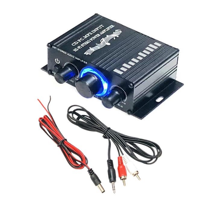 Miniversterker HiFi Autoradio Muziekontvanger FM MP3 Eindversterker Receiver & Connection Cable & Audio Cable black