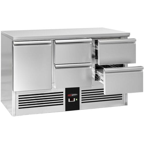 GGM Gastro Kühltisch PREMIUM - 1370x700mm - 1 Tür - 4 Schubladen Zilver