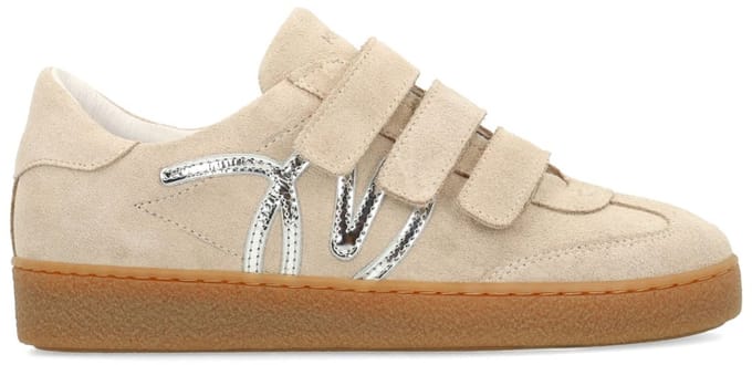 Manfield - Dames - Beige suède sneakers met klittenband - Maat 36