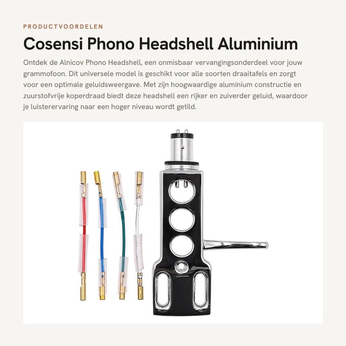 Dailygoods- Phono Headshell Universeel - Aluminium - Zuurstofvrij Koperdraad - Lichtgewicht - Kleurgecodeerde Aansluitdraden - Rijker Geluid - Grammofoonkop