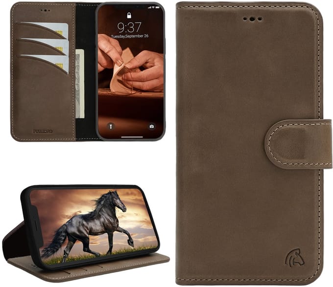 Pulledro geschikt voor iPhone 14 BookCase - Echt Leer - RFID - Antic Coffee