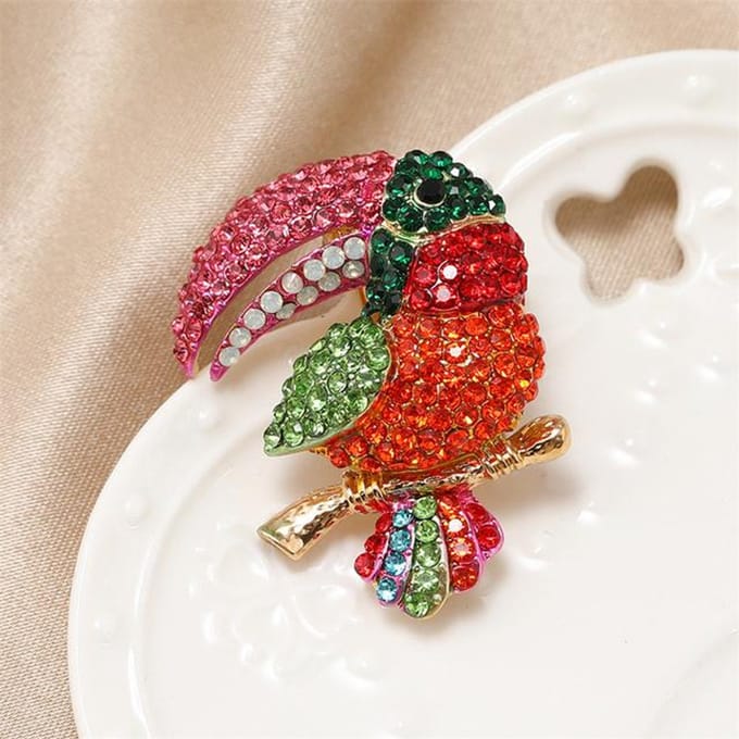 Mode Kleding Accessoires Broche Grote Snavel Vogel Strass Corsage Jurk Pak Jurk Speld red