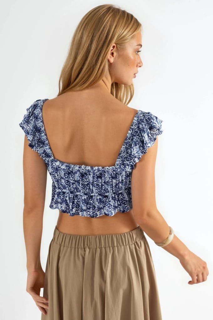 Gerimpelde Vierkante Kraag Gedrukte Blouse