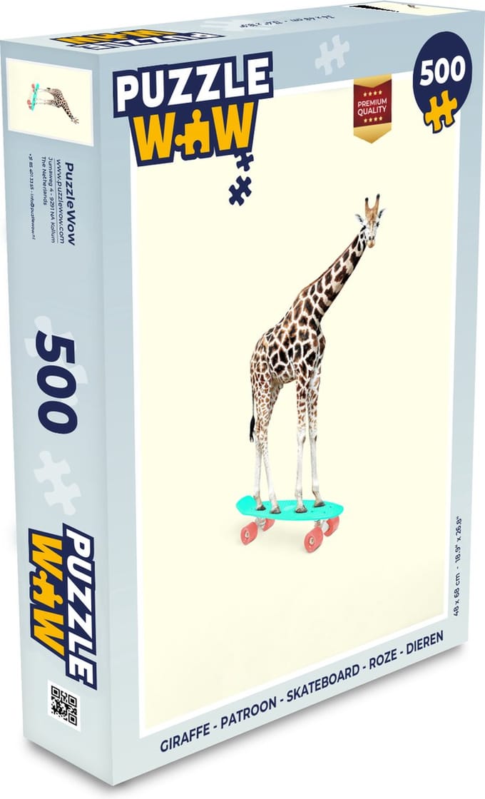 Puzzel Giraffe - Patroon - Skateboard - Roze - Dieren - Legpuzzel - Puzzel 500 stukjes