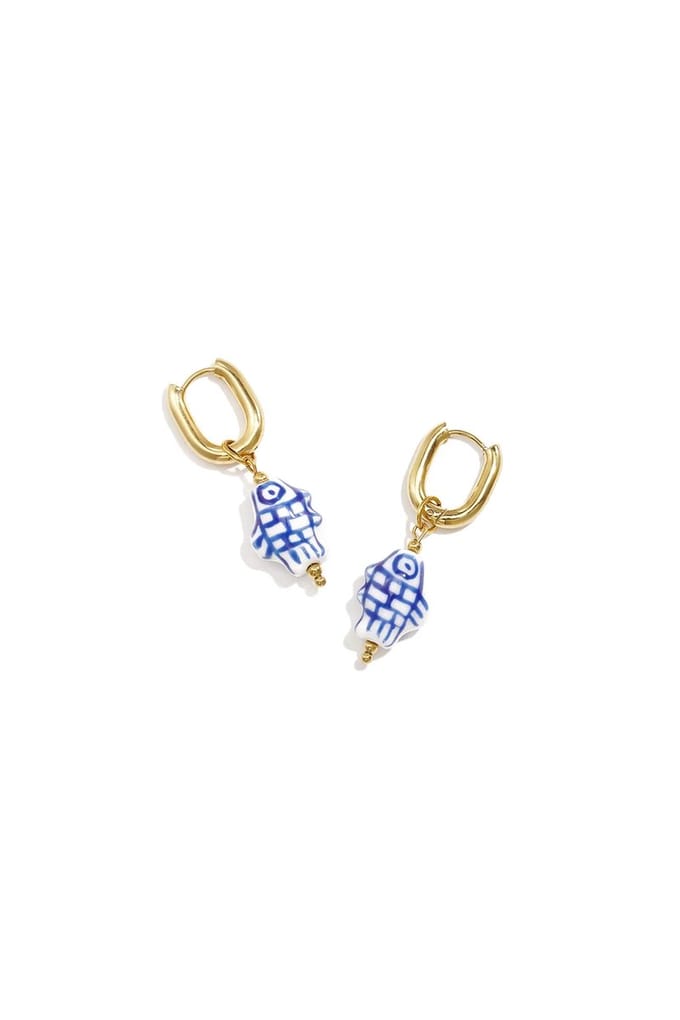 Squoval earrings with checkered fish charm - oorbellen - RVS - vis - sieraden - jewelry
