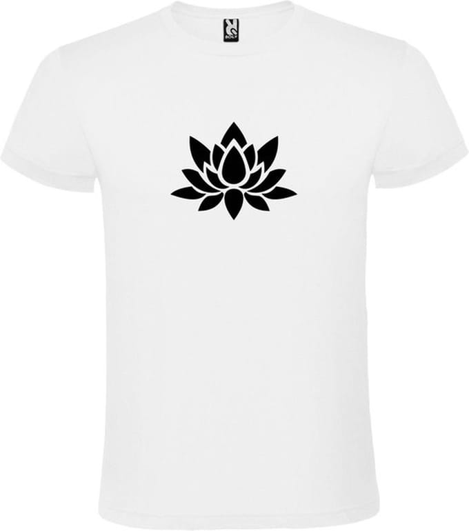 Wit  T shirt met  print van "Lotusbloem " print Zwart size M