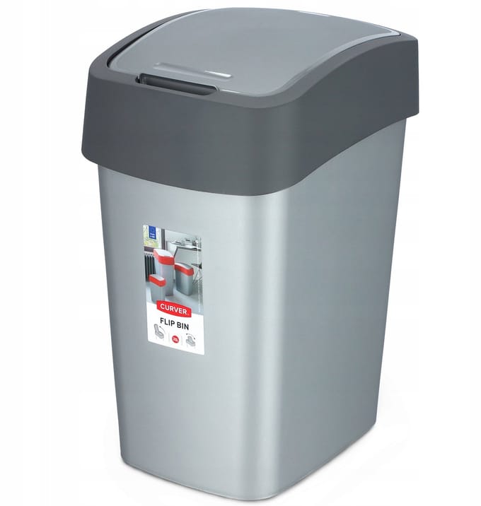 Curver Flip Bin Afvalbak - 25L – Zilver/Antraciet