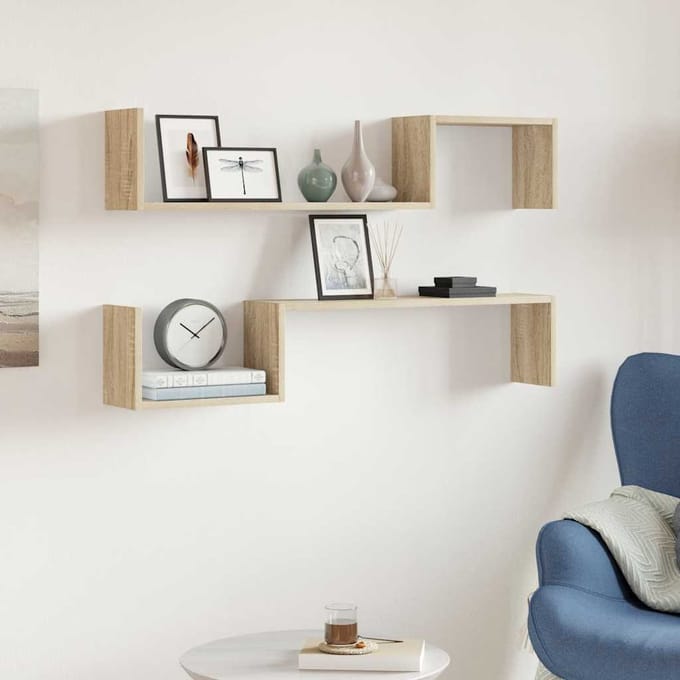 vidaXL - Wandschappen - 2 - st - 100x15x20 - cm - bewerkt - hout - sonoma - eikenkleurig