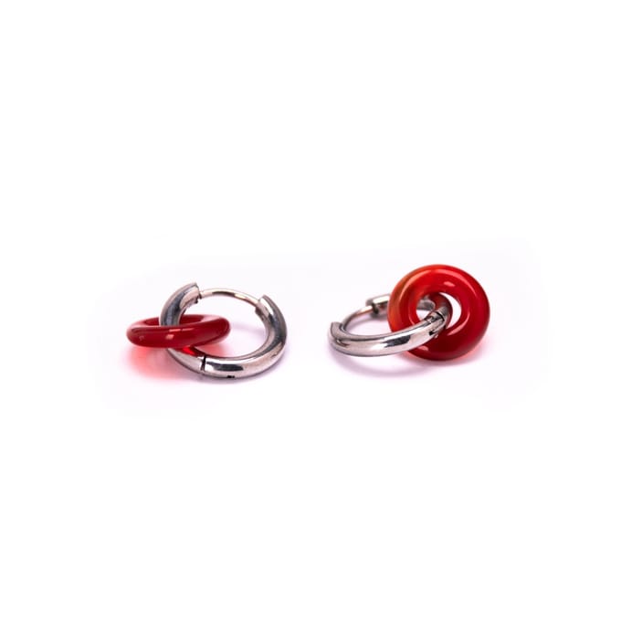 Di Lusso oorringen stainless steel met rode agaat donut