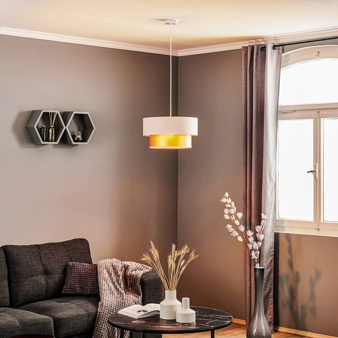 Maco Design Hanglamp Dorina, crème/goud Ø 40 cm