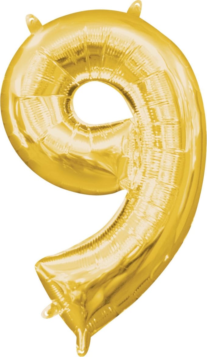 Folieballon ‘9’ Goud - 40 Centimeter