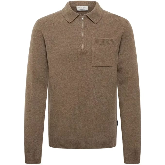 Casual Friday Sweater Wol Kraagje & Rits Bruin - Maat M