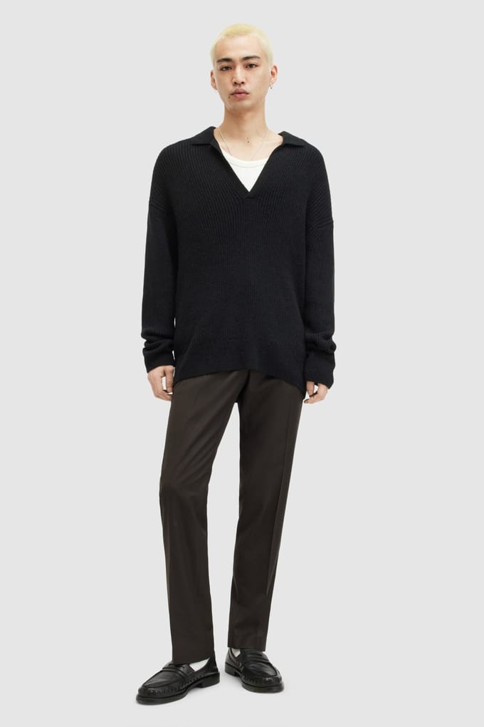 AllSaints Kanyon Ls Polo Black Maat: L | Sweaters Outlet | Heren | Zwart