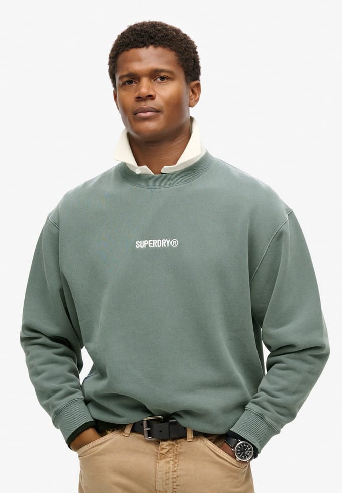 Superdry - Micro Logo sweatshirt met ronde hals en losse pasvorm - Heren - Truien