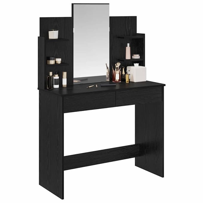 vidaXL - Kleedtafel - met - Spiegel - Zwart - Eiken - 96 - x - 39 - x - 142 - cm