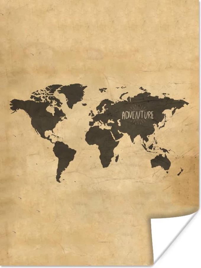 Poster - Wereldkaart - Vintage - Quote - 30x40 cm