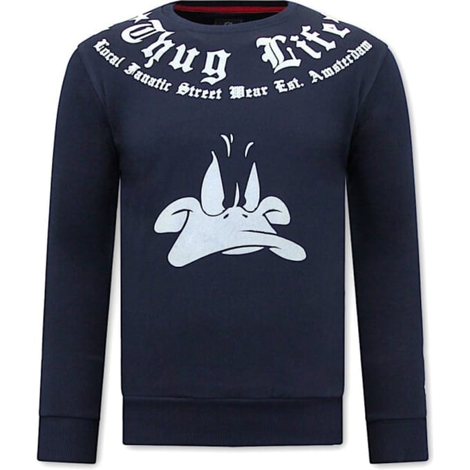 Heren Sweater met Print - Thug Life - Blauw