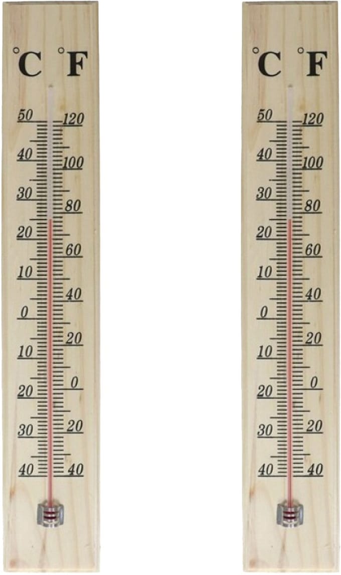 Gerimport Thermometer - 2x - hout - 39 x 7 cm - naturel - tot 50 graden Celsius