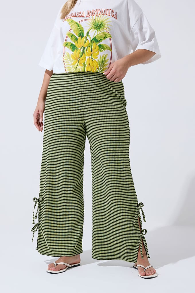 Limited Collection Curve Khaki Groene Gingham Broek Met Strik Aan De Zijkant Size 48