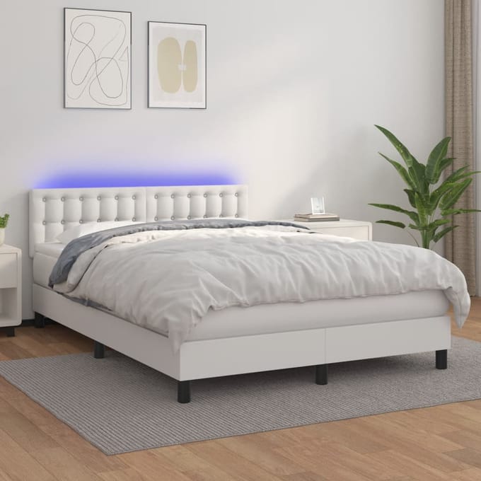 vidaXL - Boxspring - met - matras - en - LED - kunstleer - zwart - 140x190 - cm