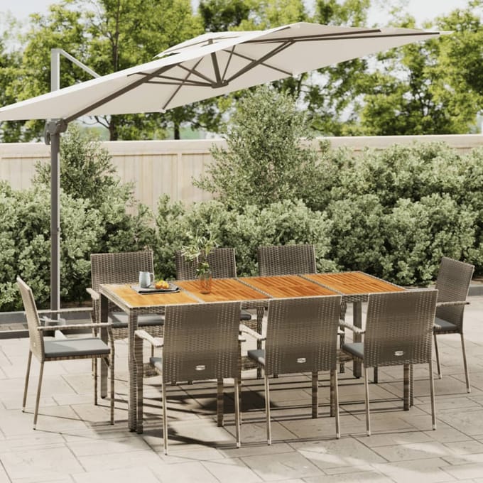 vidaXL - 9-delige - Tuinset - met - kussens - poly - rattan - grijs