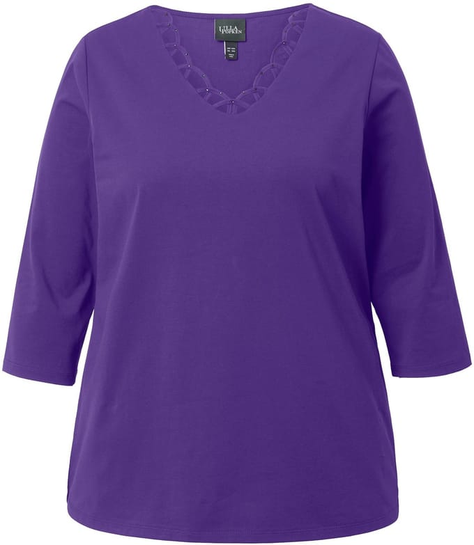 Ulla Popken - Dames - Shirt versierde V-hals classic 3/4-mouw - Lelie - Maat 46+