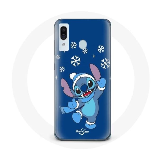 Coque - Samsung - Galaxy A20 - Souple - Stitch neige Noël - Bleu bleu