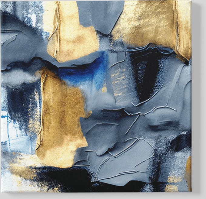 Canvas Schilderij - Abstract - Goud - Grijs -Wanddecoratie - 40x40x2 cm