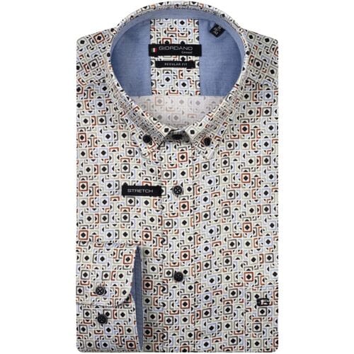Giordano Overhemd Ivy Button-Down Squares Fantasy Graphic Satin Stretch Groen-Multi / male