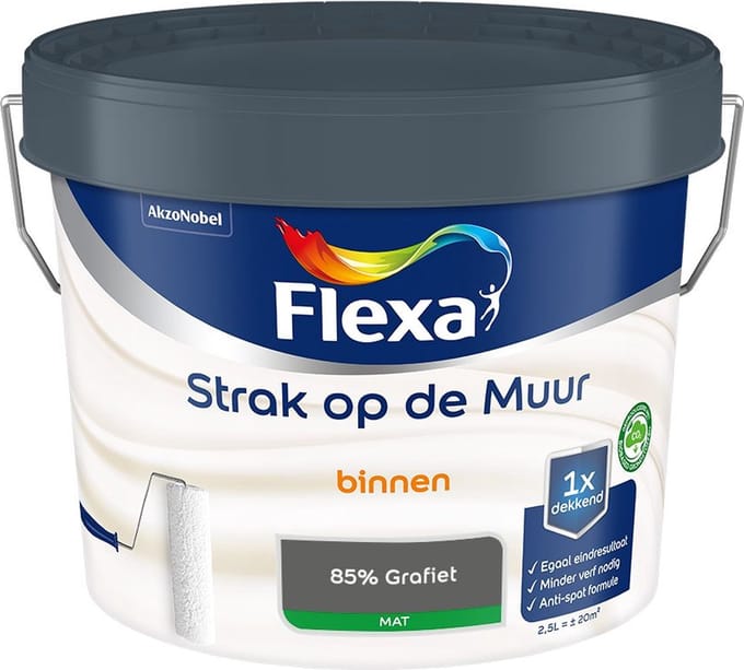 Flexa - Strak Op De Muur Binnen Mat - 85% Grafiet - Mengverf - 2,5 L