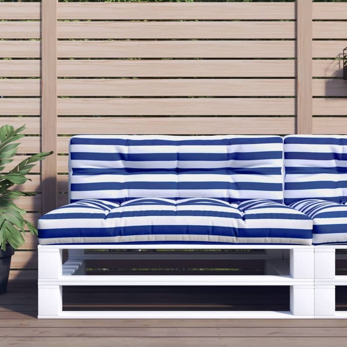 vidaXL - Palletkussen - 120x40x12 - cm - stof - gestreept - blauw - en - wit