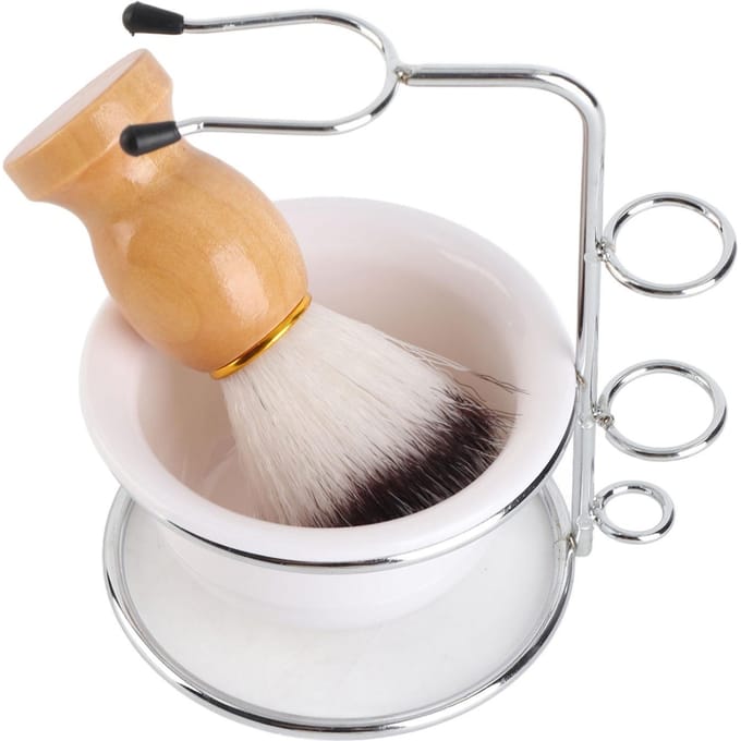 Scheerkwast Houder Scheerzeep Kom Kit Draagbaar Huishoudelijk Scheergereedschap Set voor Mannen beige
