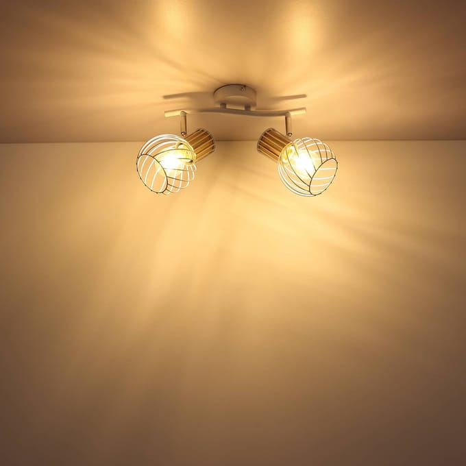 Globo Plafondlamp Luise in wit en houtoptiek, 2-lamps