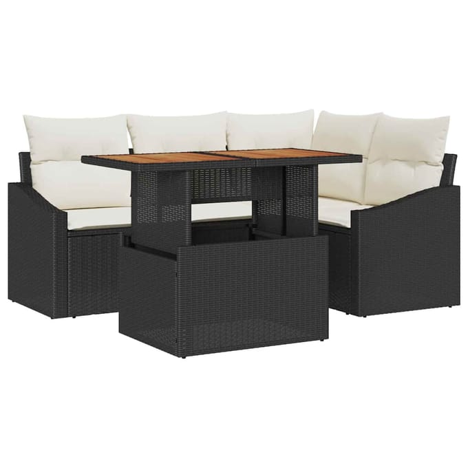 vidaXL - Tuinbank - Set - 5 - st - Zwart - poly - rattan