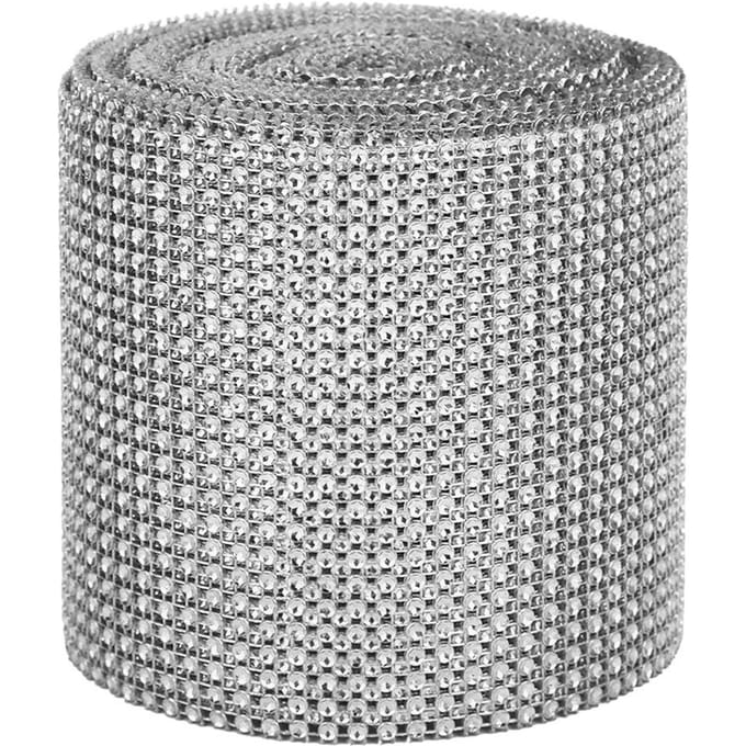 9m 24 Rangs Électroplastique Plastique Strass Artificiels Ruban Maille Vêtements de Mariage argenté