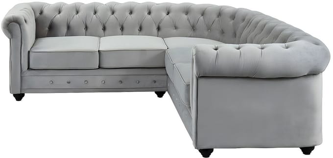 Vente-unique Hoekbank van fluweel CHESTERFIELD - Zilvergrijs