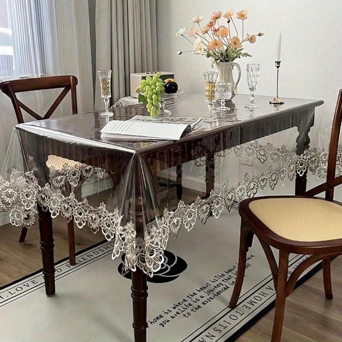1 stuks Transparante Tafelkleed met Kantrand, Moderne Rechthoekige PVC Waterdichte Oliebestendige Stofdichte Tafelbladhoes, Geschikt voor Eettafel, Salontafel 90*90 schoon