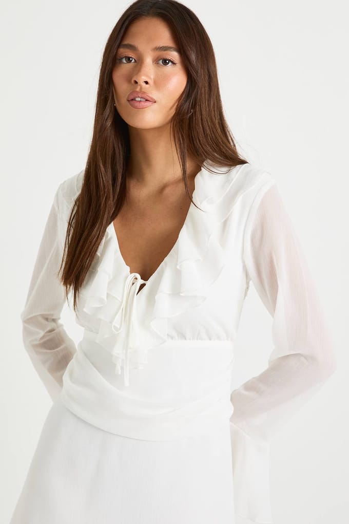boohoo Dames Chiffon mini-jurk met geplooide taille | Ivory | Maat: 8