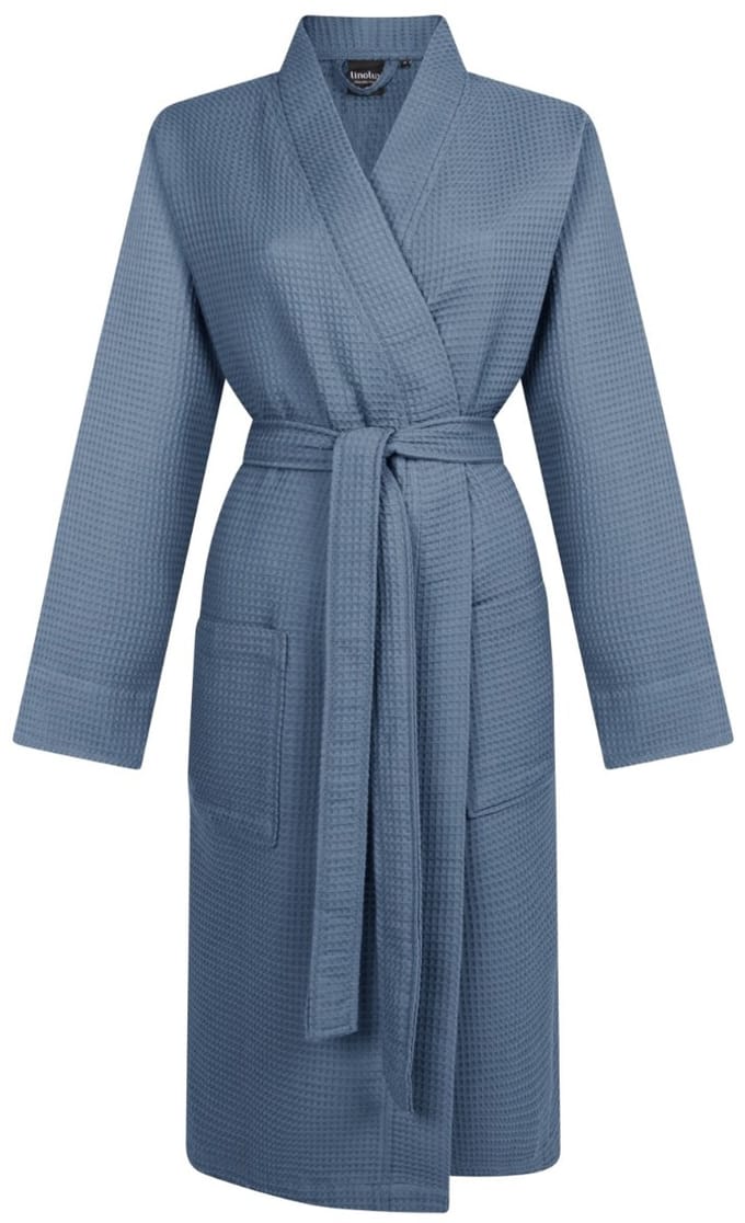 Linolux Waffle Pique Unisex wafelbadjas - Donkerblauw - M
