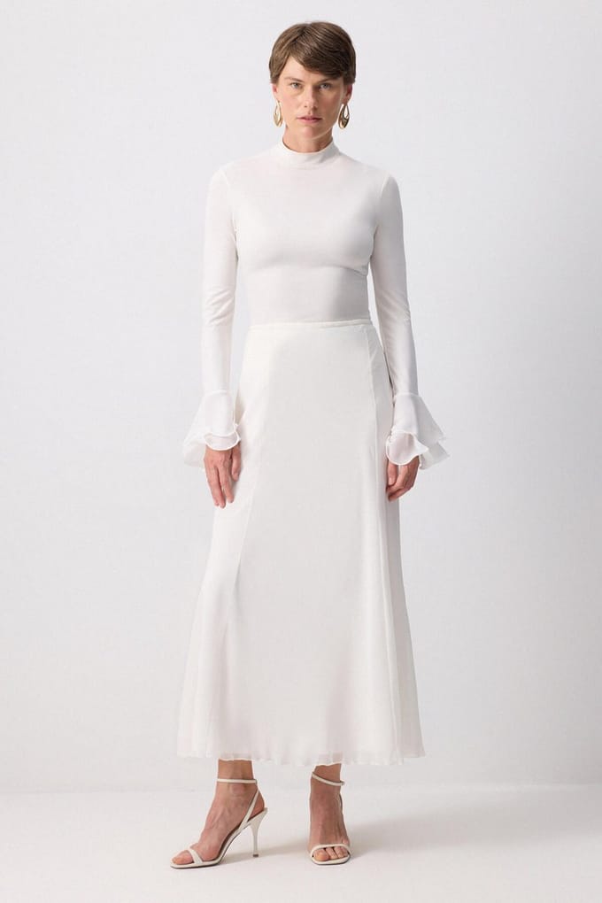 Touché Privé - Chiffon rok met elastische taille - Crème - Dames