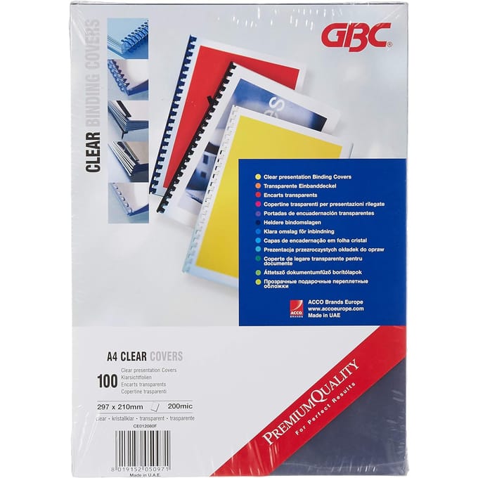 GBC CE0120 HiClear bindomslag 200 micron volledig transparant A4 (100 stuks)