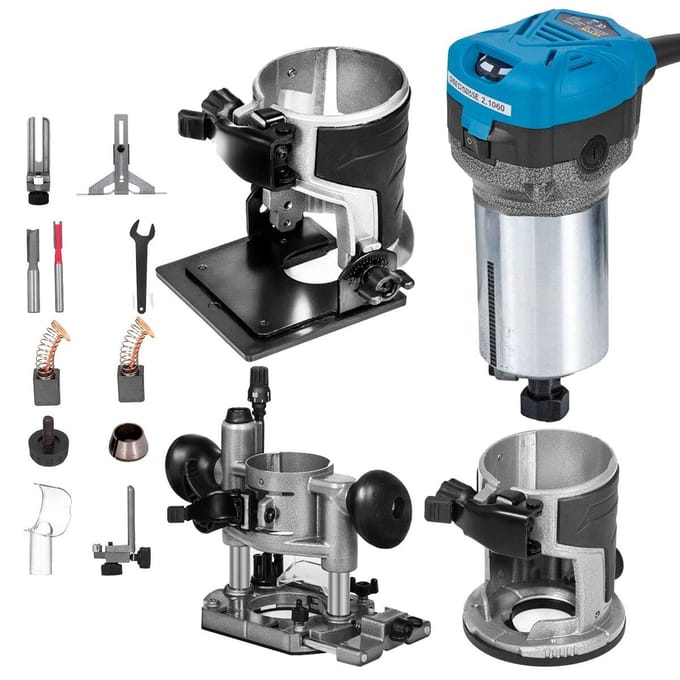 800W Max Koppel Variabele Snelheid 30.000RPM Compacte Bovenfrees met Spantangen 1/4  & 3/8  1 x Dompelbasis & 1 x Kantelbasis 220V