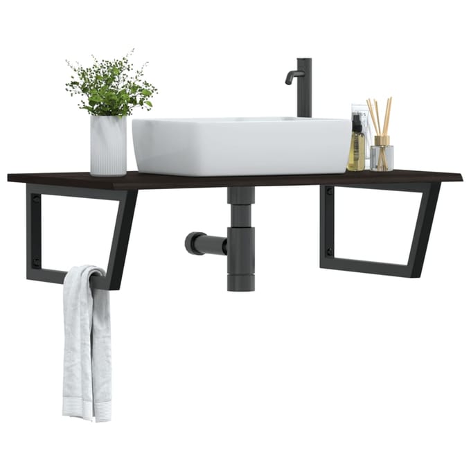 vidaXL - Badkamer - wandschap - staal - en - massief - eikenhout