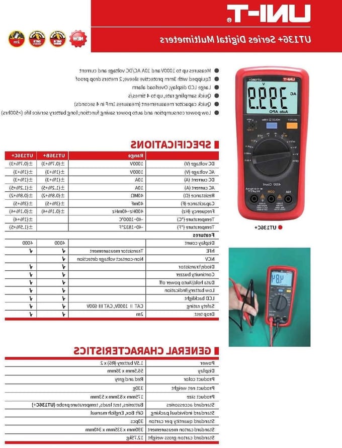 Digitale Multimeter - Spanning Tester - Elektrische Metingen - 2 Meter Valbestendig - 1000V AC/DC - Rood
