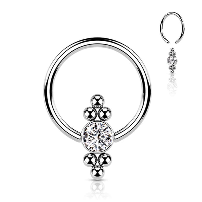 Piercing PVD flatt ball cluster ball closure ring 1.2x10 - zilver - LMPiercings