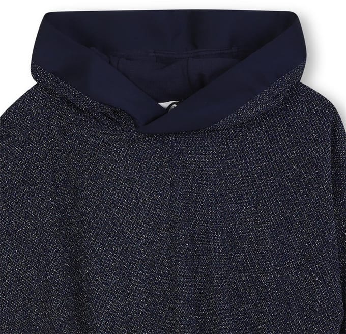 Meisjes glitterjurk met capuchon donkerblauw 98