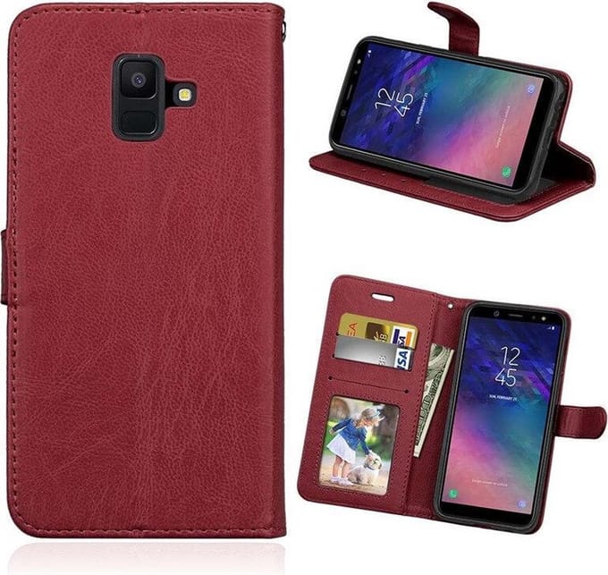 Bookcase Geschikt voor: Samsung Galaxy A6 Plus 2018 - Bruin - portemonnee hoesje