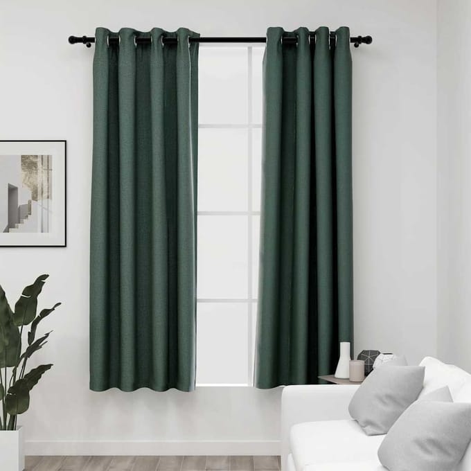 vidaXL - Gordijnen - linnen-look - verduisterend - ogen - 2 - st - 140x175 - cm - groen